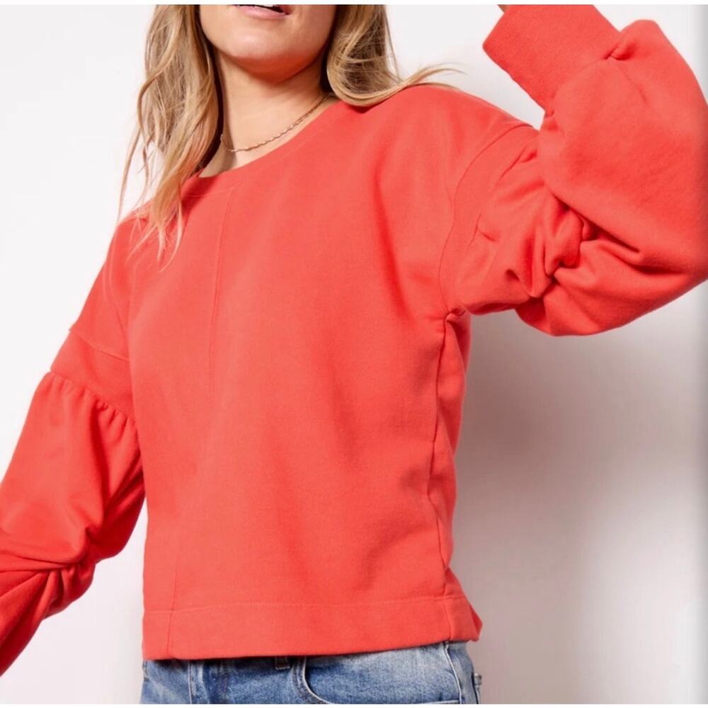 Evereve Samantha Puff Sleeve Red Sweatshirt M